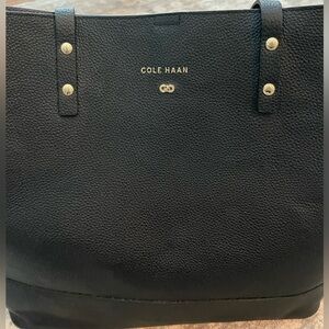 Cole Haan Tote Bag Black Pebbled Leather Carryall Purse